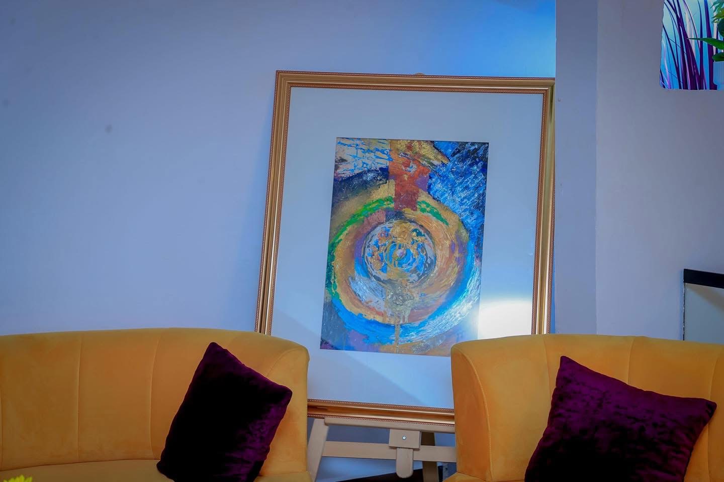 Peinture abstraite circulaire bleu et or — Dek Ahmed Moussa