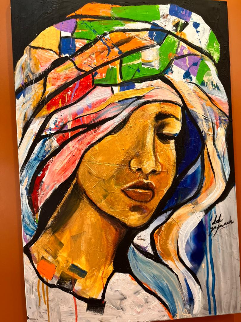 Portrait stylisé d'une femme djiboutienne au turban coloré — Dek Ahmed Moussa